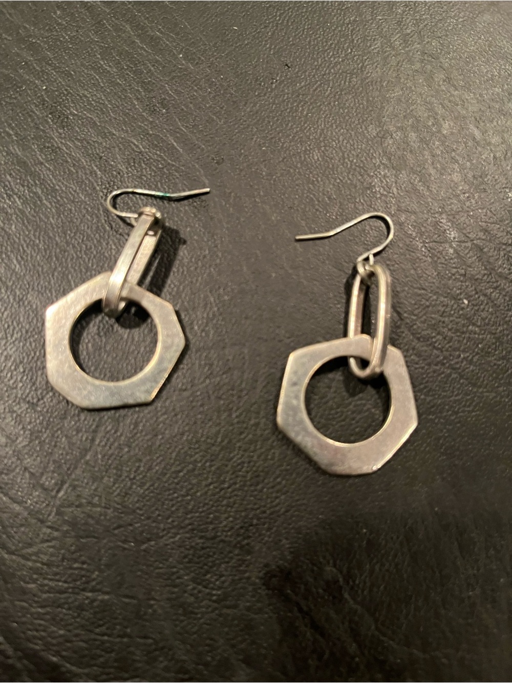 Sterling Silver Geometric Hoop Drop Earrings - Silver